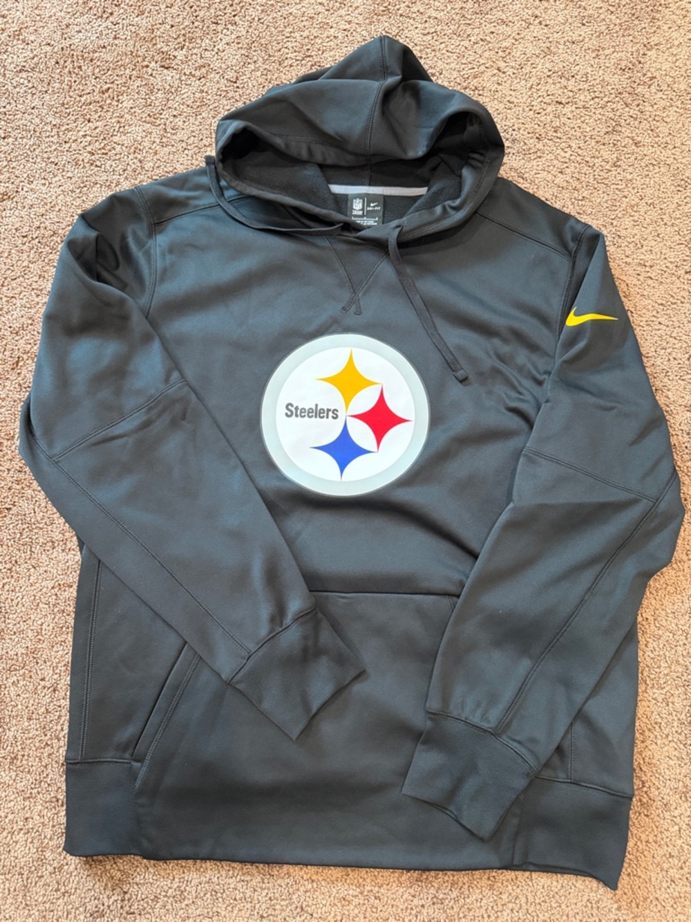 Nike Black Steelers Logo Pullover Hoodie with Yellow Swoosh
